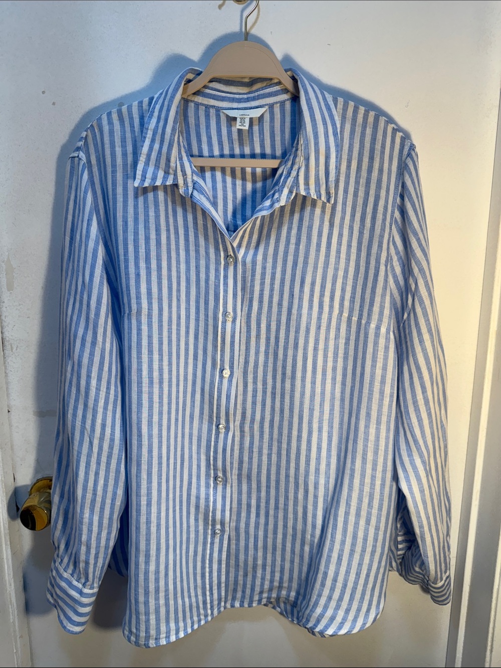 H&M Light Blue and White Striped Button-Down Shirt - XL Women’s